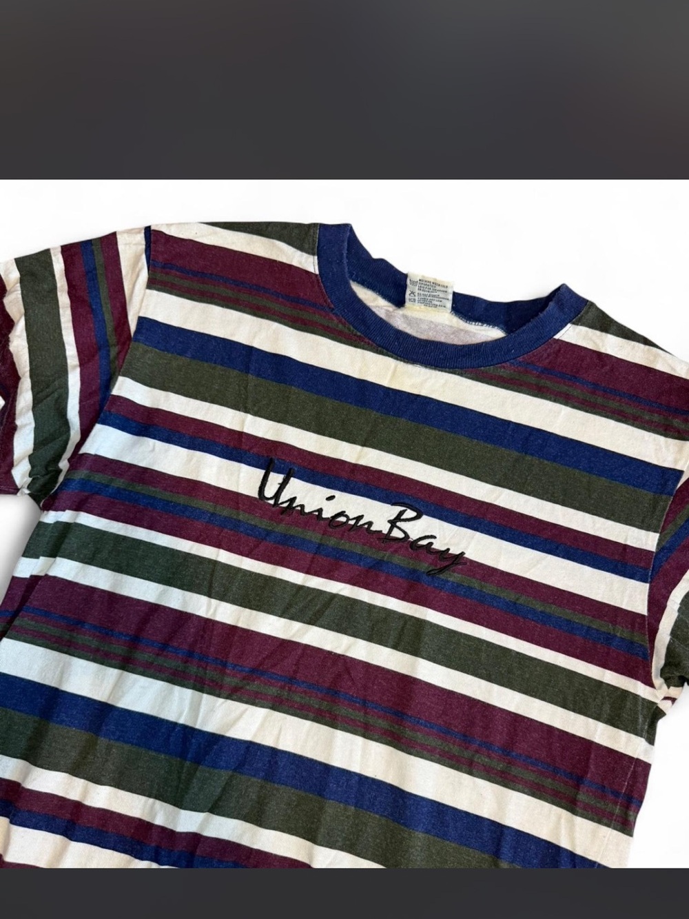 UNIONBAY Striped Tee in White, Blue, Green and Burgundy